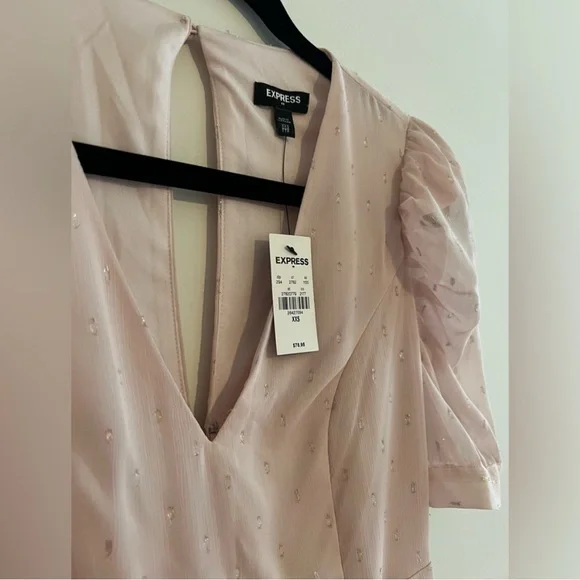 Express - Metallic Clip Dot Puff Sleeve Dress - Size XXS - Picture 8 of 12